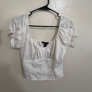 Puff Sleeve Button Up Crop Top